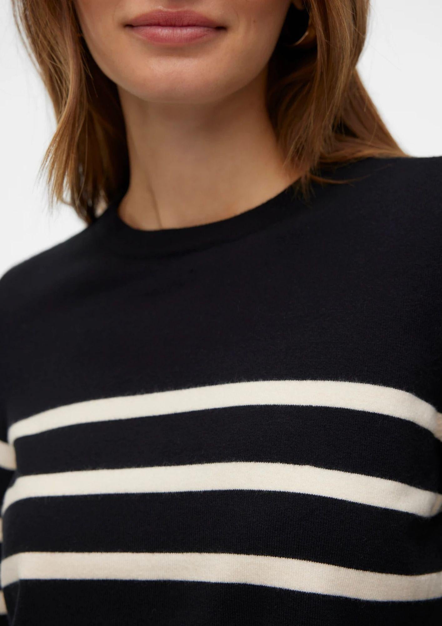 Vero Moda Pullover Donna Saba Nero Strisce Bianche 10309324 Black BIRCH VERO MODA