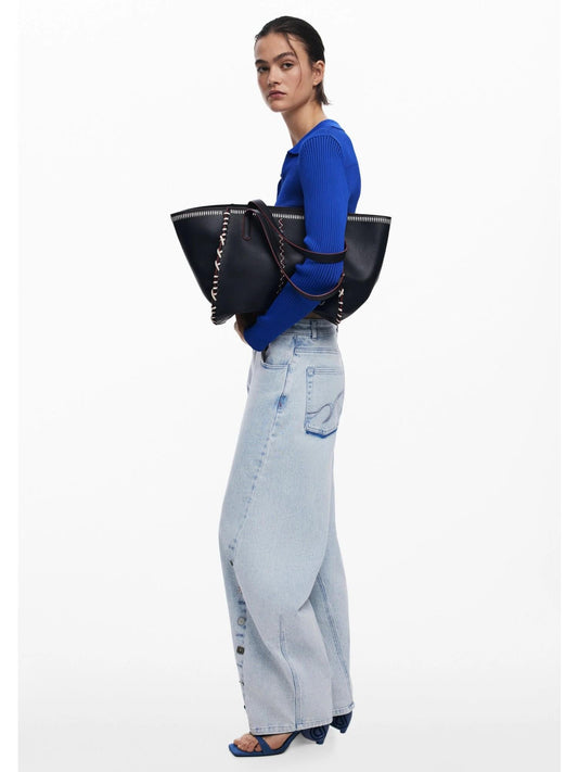Borsa shopper grande con cuciture Donna Nero