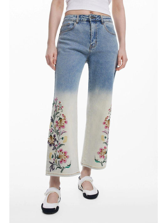 Desigual Jeans culotte a fiori Donna Blu Chiaro