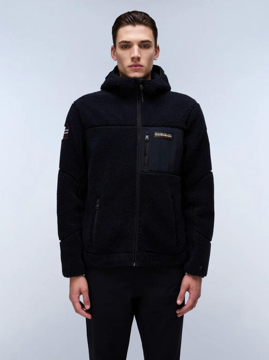 Napapijri Felpa in Pile con Cappuccio e Zip Yupik Uomo Nero