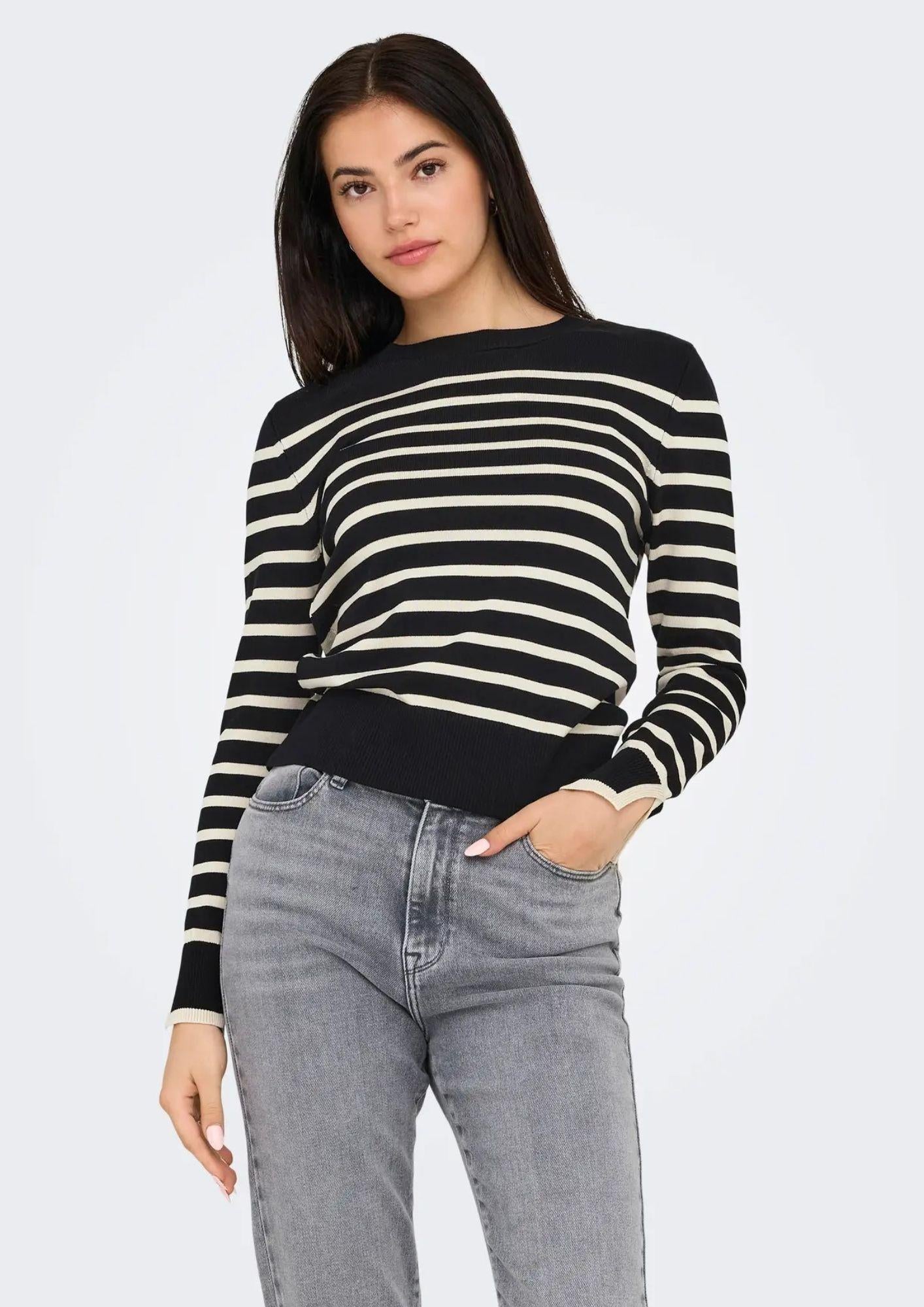 Only Onlkalana Pullover Donna Nero e Bianco 15331331 Black Whitecap Grey ONLY