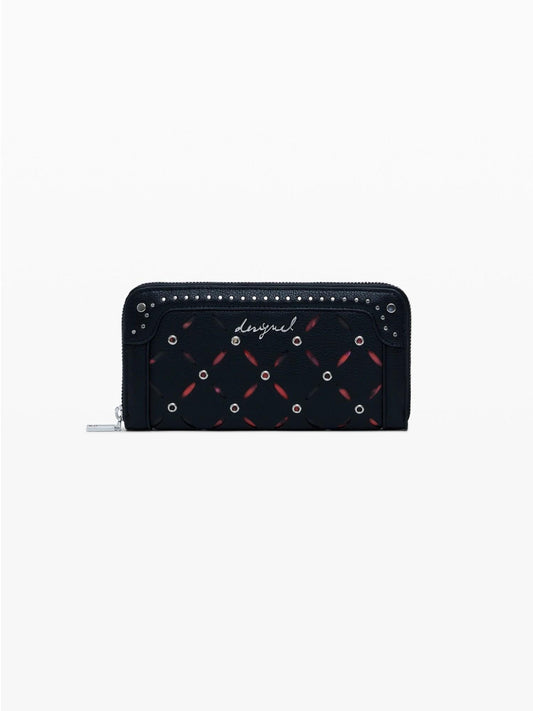 Women's Large Black Studded Perforated Wallet
