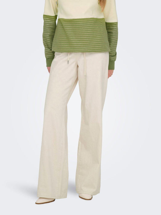 Pantaloni Wide Leg Donna Ecru