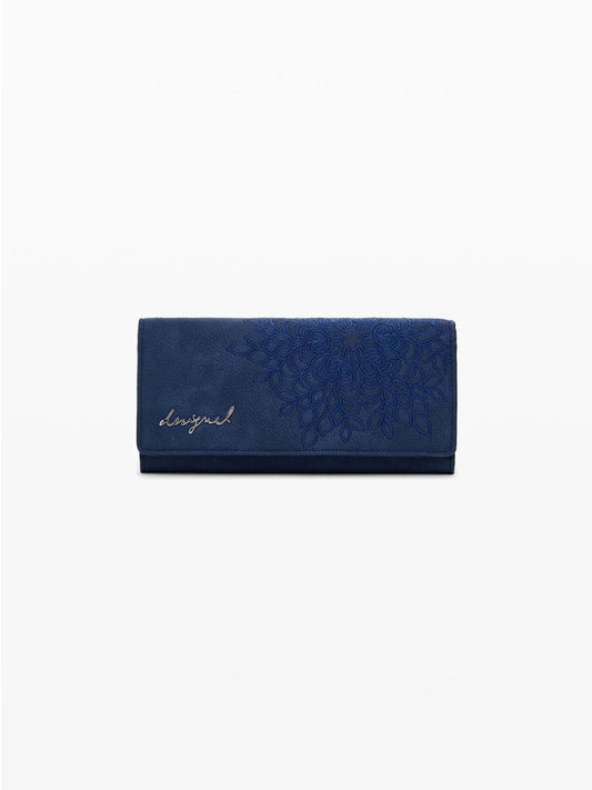 Desigual Portamonete effetto pelle ricamato medio Donna Blu