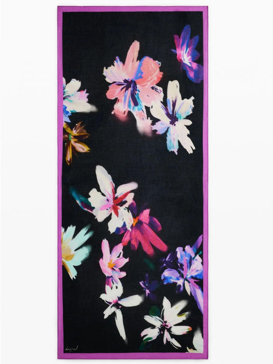 Foulard rettangolare a fiori Donna Nero