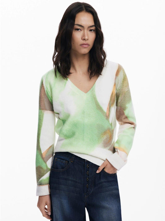 Maglione morbido con scollo a V Donna Verde