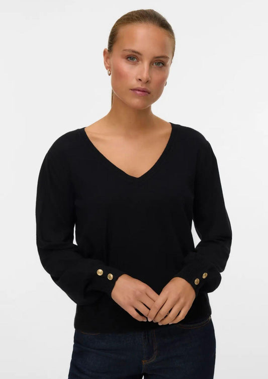 Vero Moda Pullover Donna Hollycaris Nero 10310578 Black W. GOLD BUTTONS VERO MODA