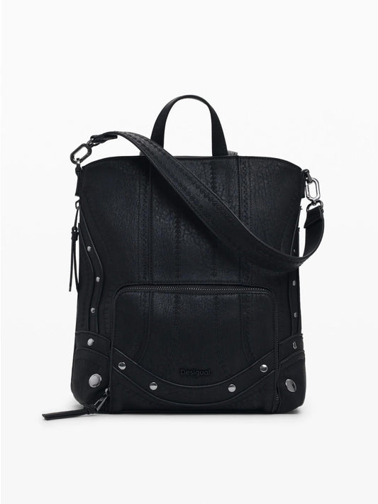 Zaino effetto pelle patch piccolo Donna Nero