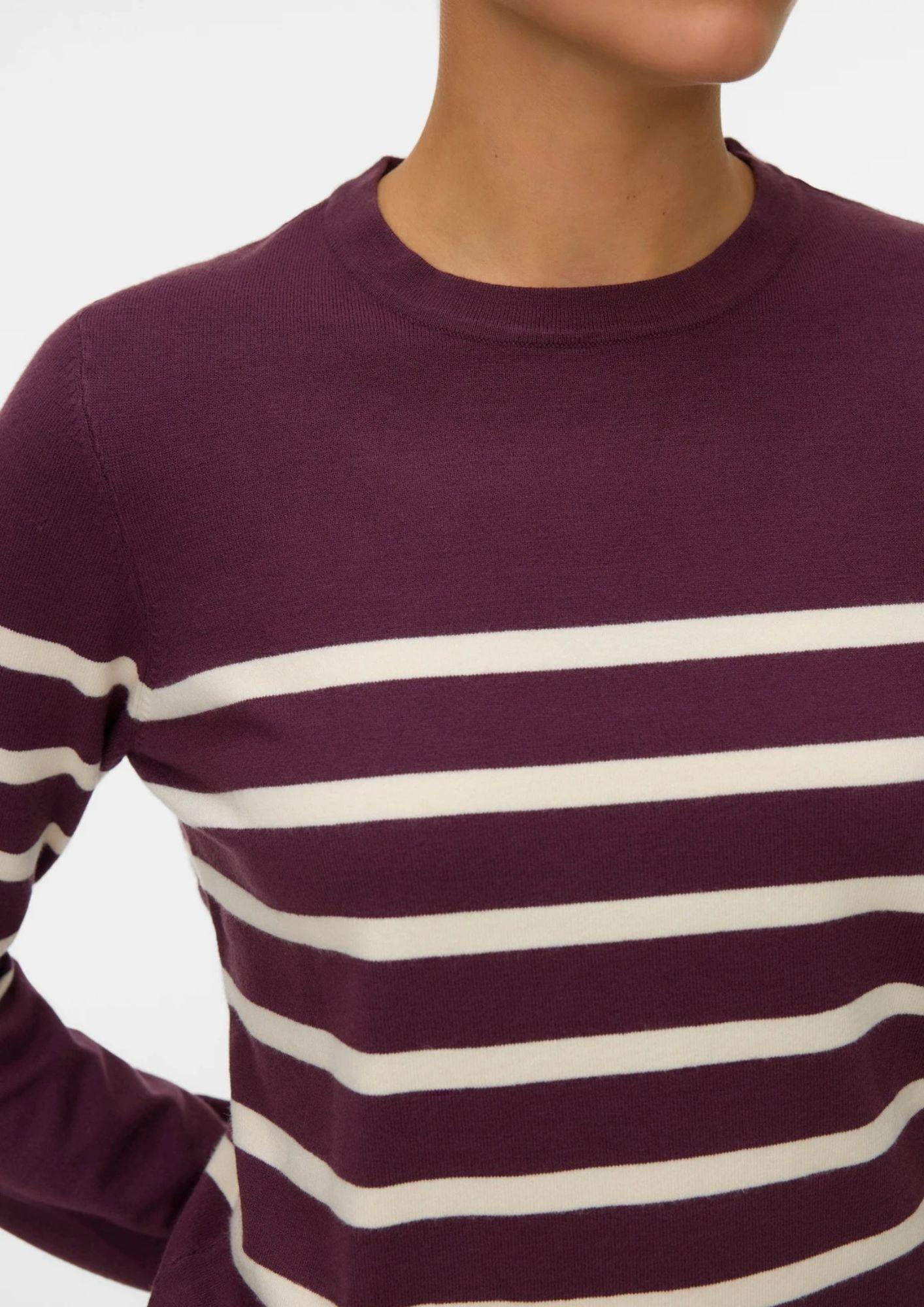 Vero Moda Pullover Donna Saba Bordeaux Strisce Bianche 10309324 Winetasting BIRCH VERO MODA