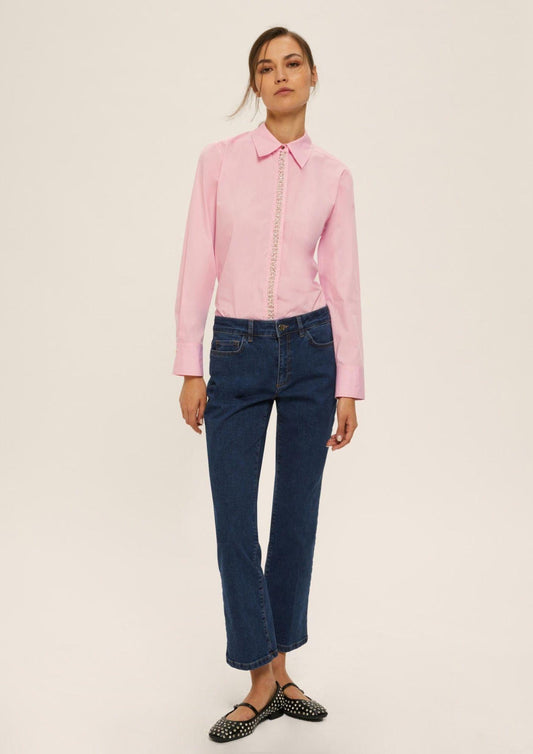 Emme Marella Camicia in popeline con dettagli di perle e strass Valda Donna Rosa