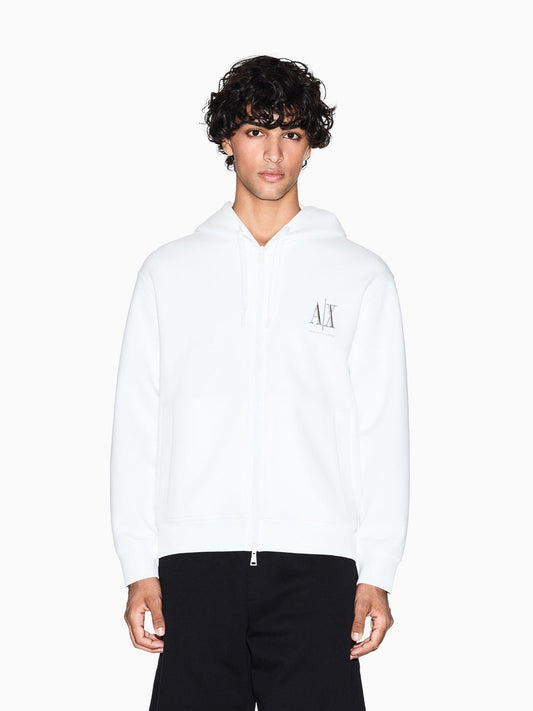 Armani Exchange Felpa con cappuccio e zip con logo ricamato Uomo Bianco