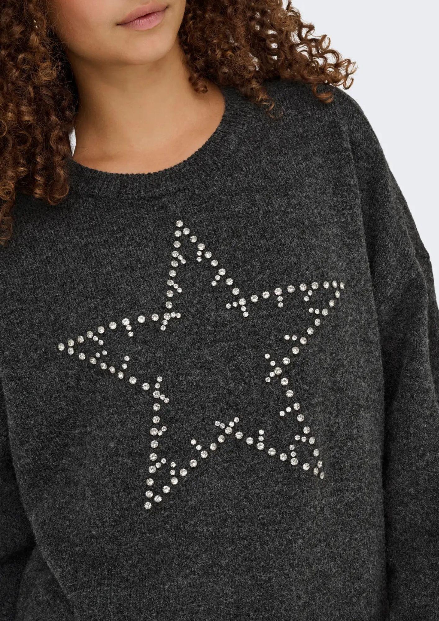 Pullover Donna Only Renata Grigio scuro 15353062 Dark Grey Melange Silver Bling ONLY