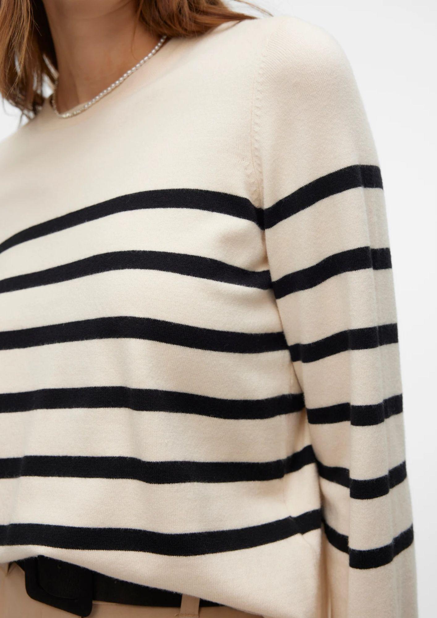 Vero Moda Pullover Donna Saba Bianco Panna righe Nere 10309324 Birch BLACK VERO MODA