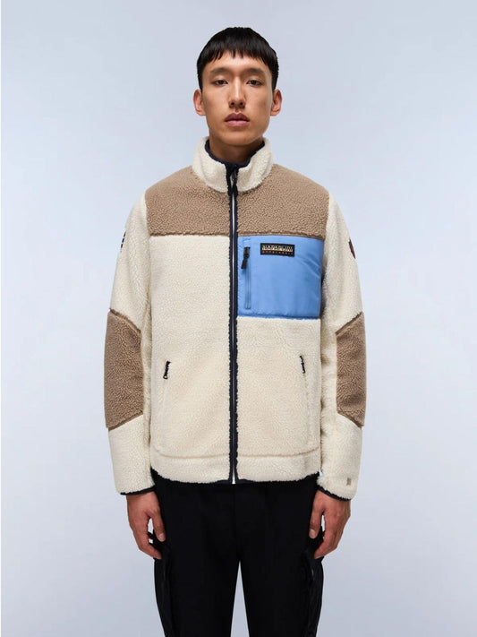 Napapijri Felpa in Pile con Zip Uomo Yupik Multicolour