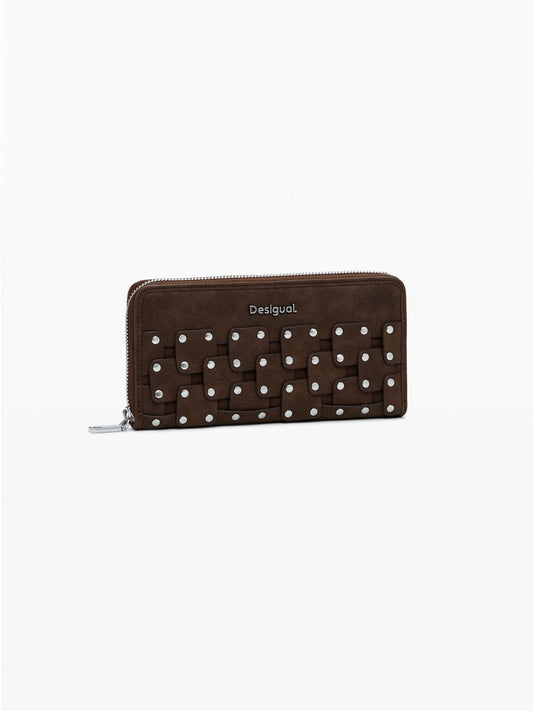 Large Studded Leather-Effect Coin Purse for Women Brown
