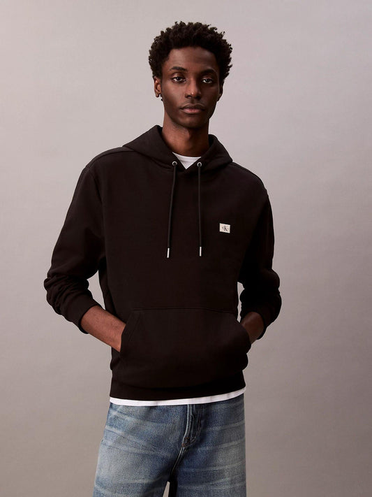 Calvin Klein Felpa con cappuccio in spugna di cotone con stemma Uomo Nero