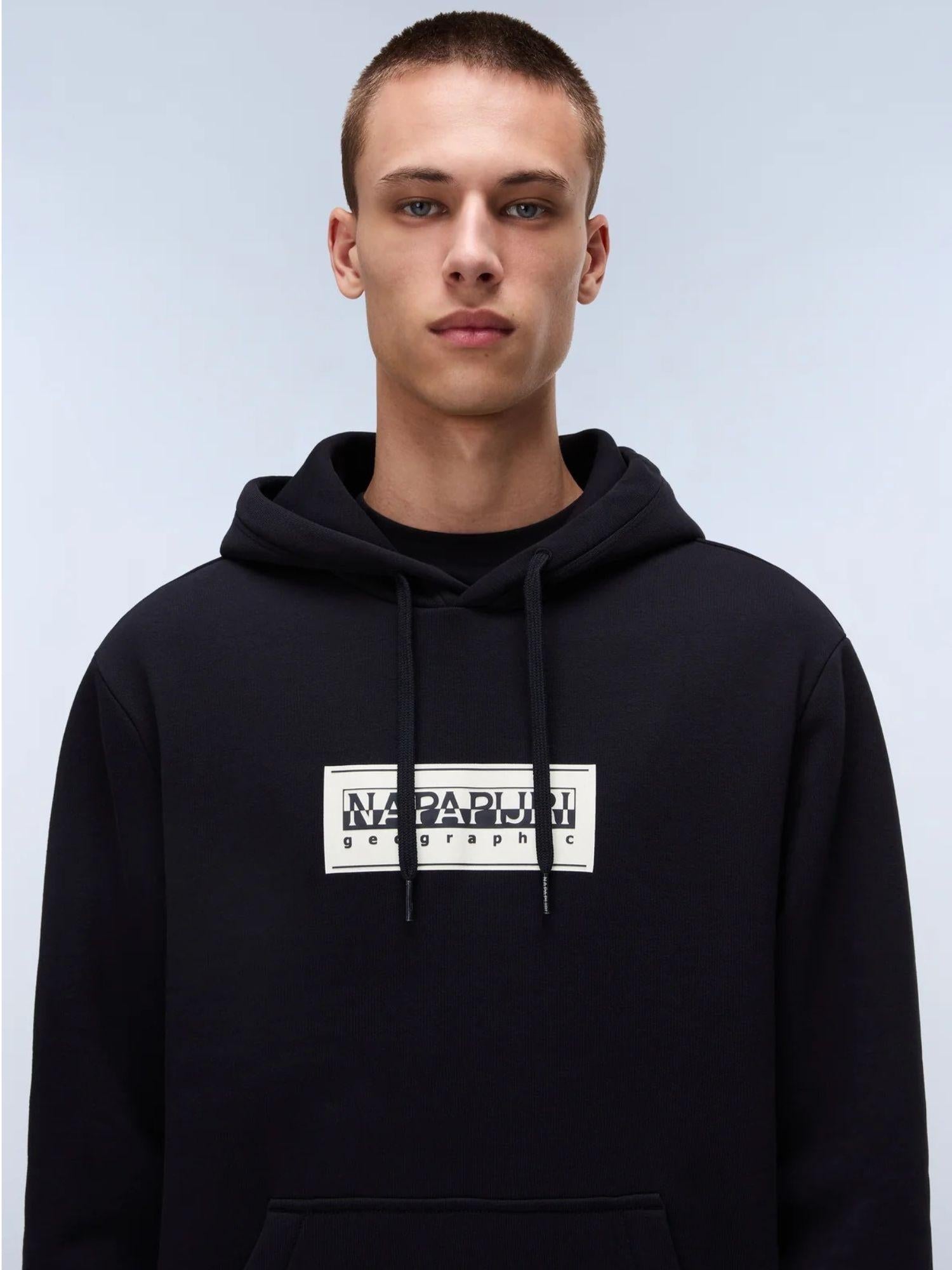 Napapijri Felpa con Cappuccio Box Logo Uomo Nero NP0A4I19 041 NAPAPIJRI