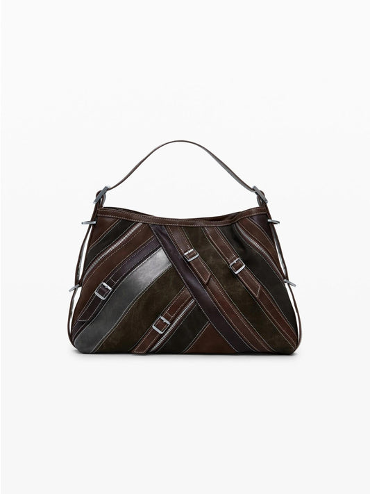 Desigual Borsa a spalla media con cuciture Donna Marrone 25WAXPAB 6075 DESIGUAL