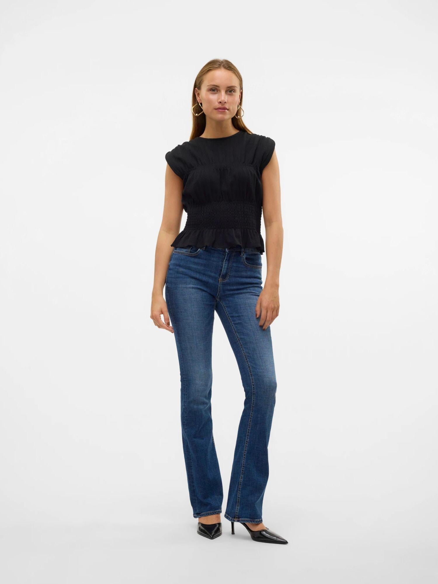 Vero Moda VMFLASH Vita media Flared Fit Jeans Donna Dark Blue Denim 10310511 Dark Blue Denim VERO MODA