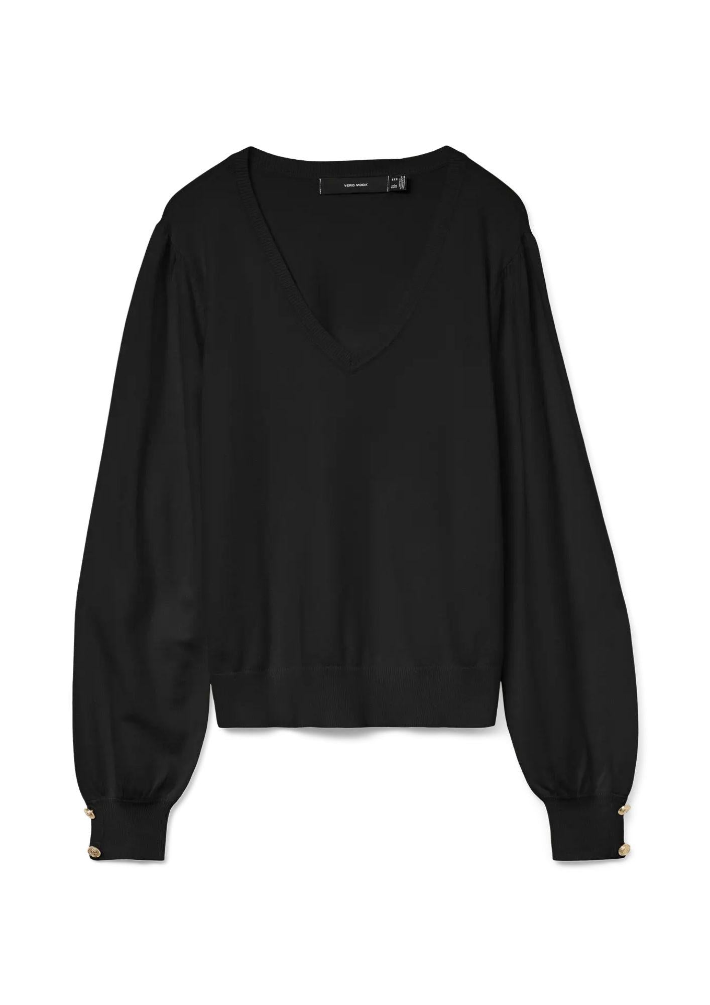 Vero Moda Pullover Donna Hollycaris Nero 10310578 Black W. GOLD BUTTONS VERO MODA