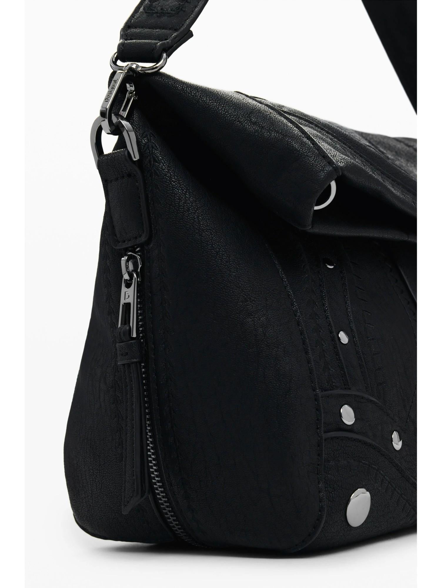 Desigual Borsa effetto pelle ricamata media Donna Nero 25WAXPAA 2000 DESIGUAL