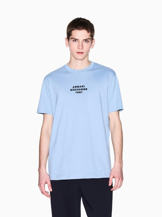 Armani Exchange T-shirt regular fit con logo lettering Uomo Azzurro