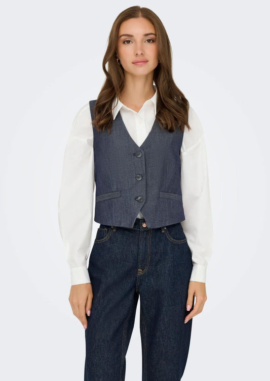 Jacqueline De Yong Gilet Donna Anthony Blu Denim