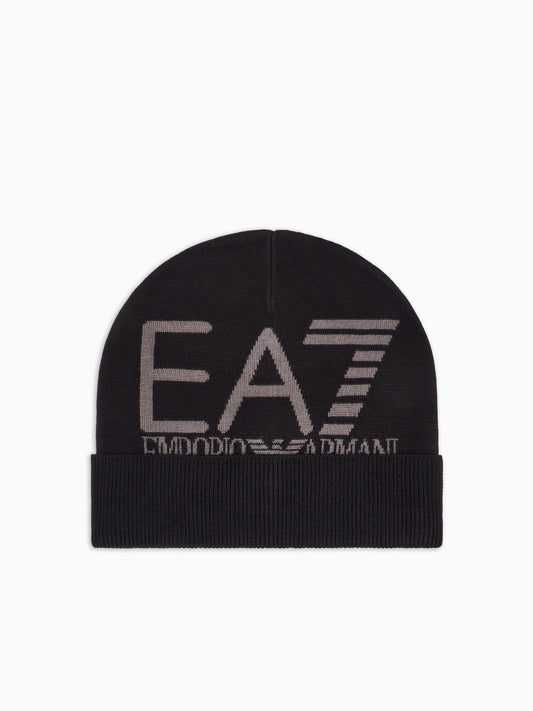 EA7 Emporio Armani Beanie Visibility con maxi logo EA7 Nero