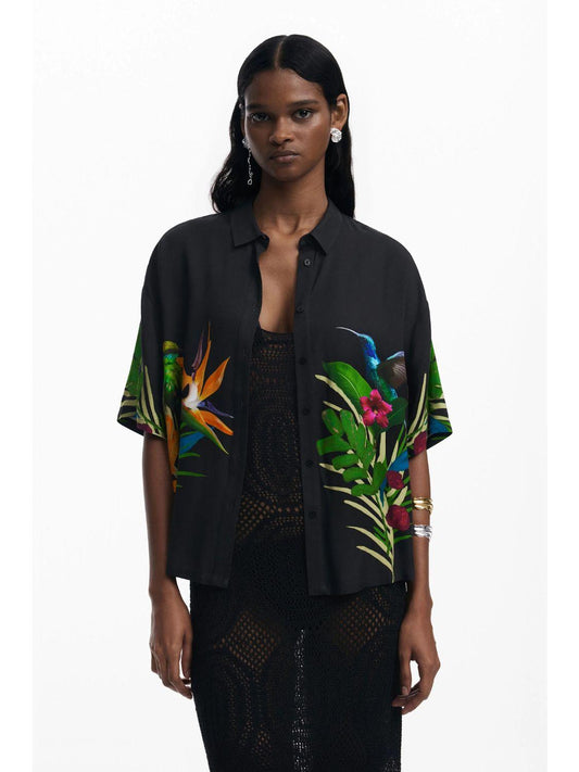 Desigual Camicia hawaiana Donna Nero