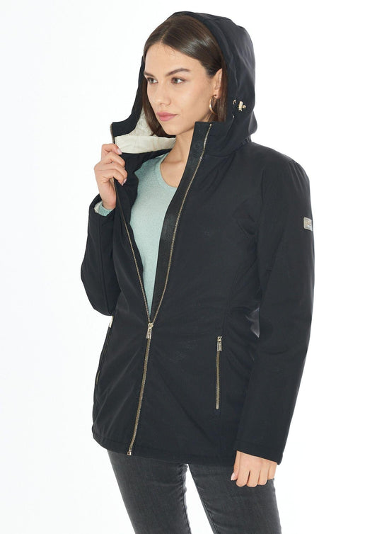 Giaccone Softshell con Cappuccio e Coulisse Donna Nero