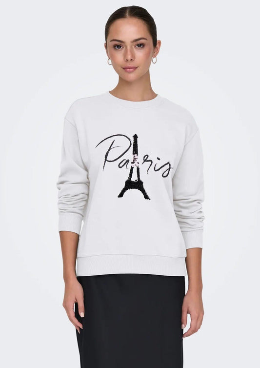 Jaqueline De Yong Felpa Donna Paris Bianca 15221015 Cloud Dancer BLACK TOWER JACQUELINE DE YONG