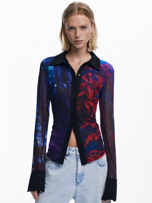Desigual Maglietta abbottonata in chiffon Donna Nero