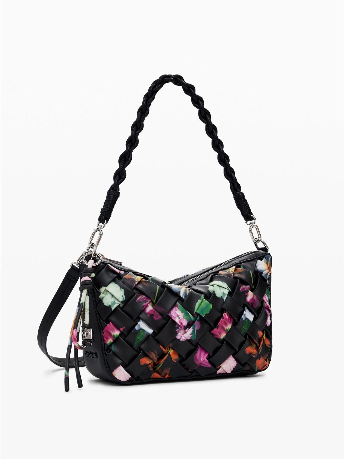 Desigual Borsa intrecciata piccola con fiori Donna Nero 25SAXPBQ 2000 DESIGUAL