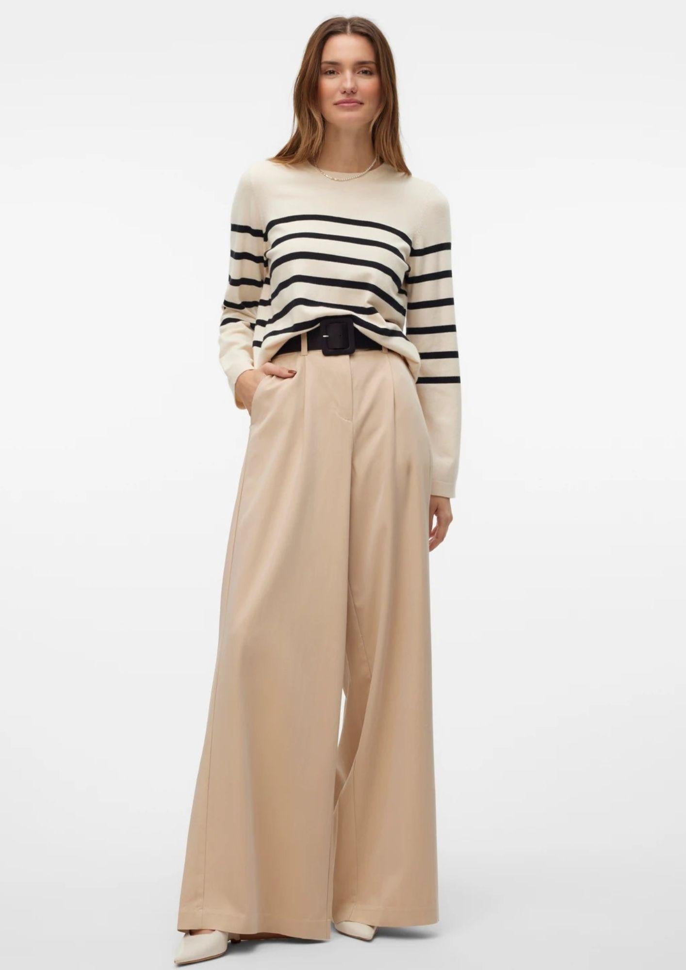 Vero Moda Pullover Donna Saba Bianco Panna righe Nere 10309324 Birch BLACK VERO MODA
