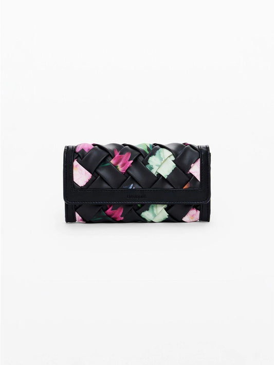 Desigual Grande portamonete intrecciato con fiori Donna Nero 25SAYP14 2000 DESIGUAL
