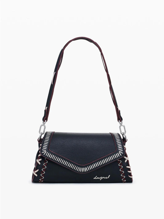 Desigual Borsa effetto pelle cuciture media Donna Nero