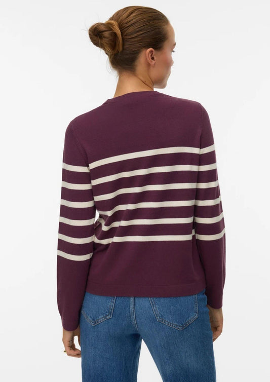 Vero Moda Maglione Donna Saba Bordeaux A Righe Bianche