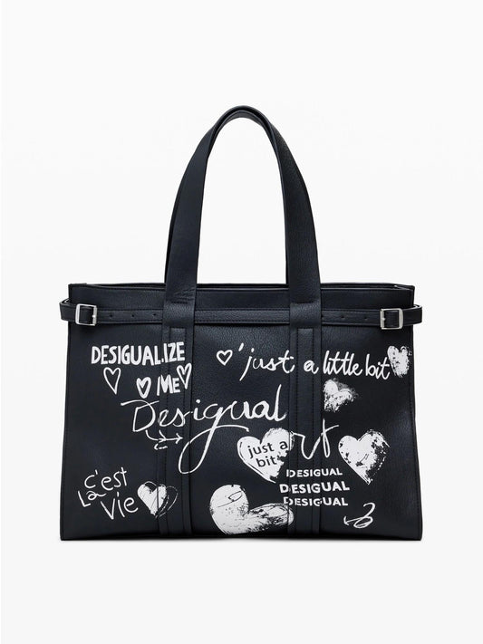 Desigual Shopper effetto pelle con lettere grande Donna Nero
