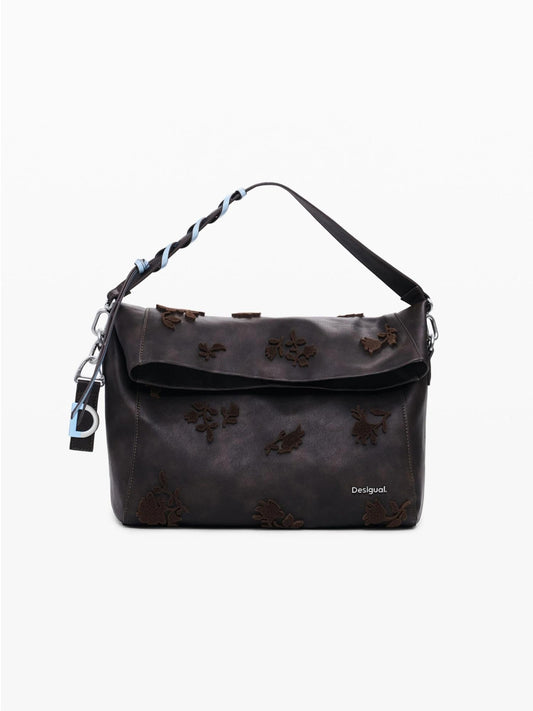 Borsa convertibile con dettagli folcloristici Donna Marrone