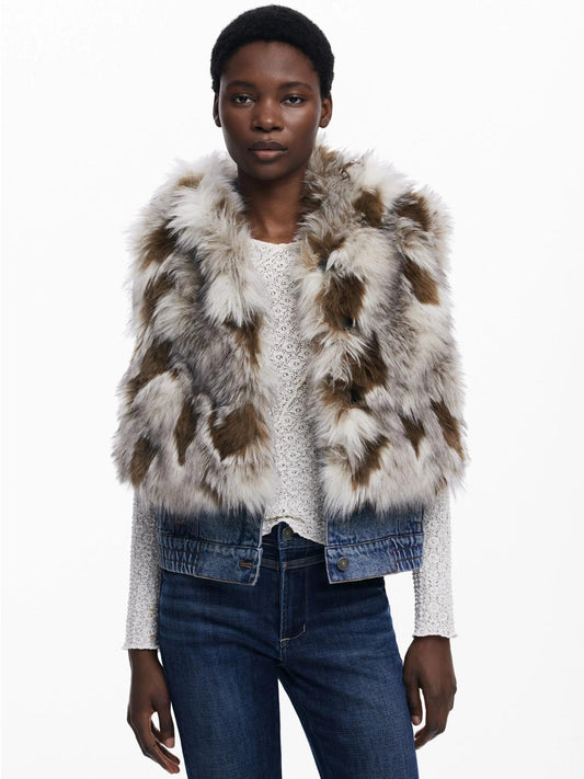 Desigual Gilet di jeans con pelliccia Donna