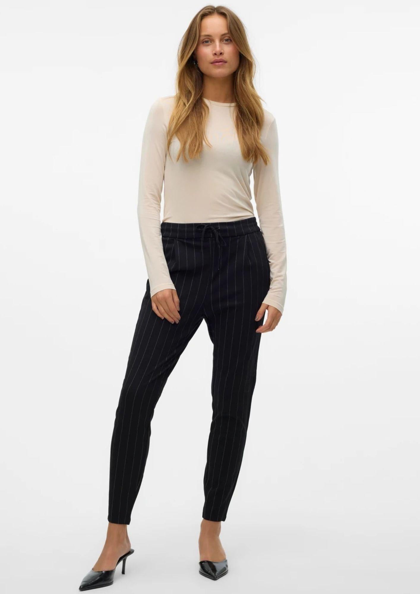 Vero Moda Pantalone Donna Eva Nero Gessato 10197909 Black SNOW WHITE PINSTRIPE VERO MODA