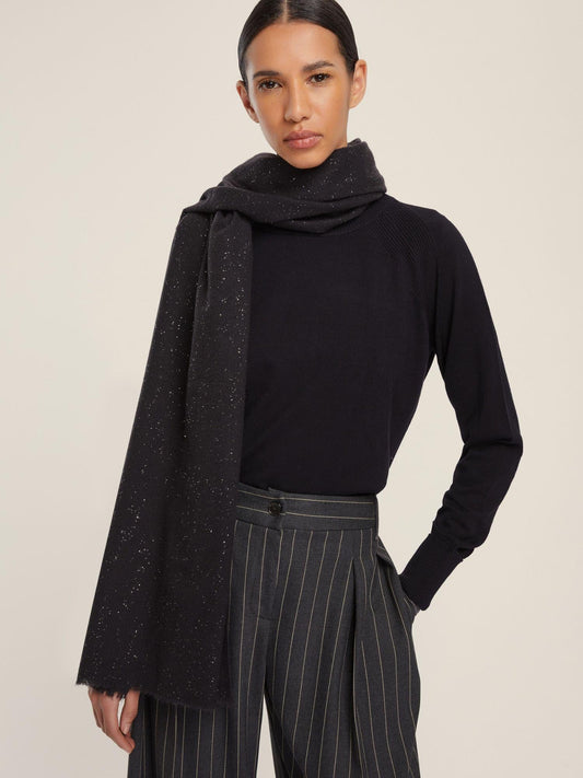 Stola con frange e filo di lurex Rinvio Donna Nero