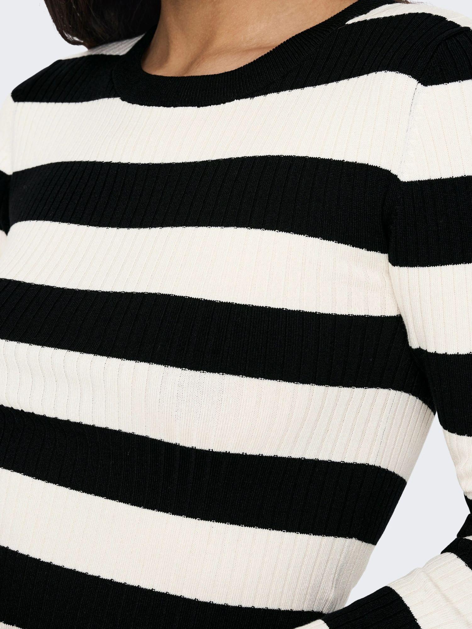 Jacqueline De Yong JDYPLUM Pullover Donna Nero Eggnog Stripes - Santangelo