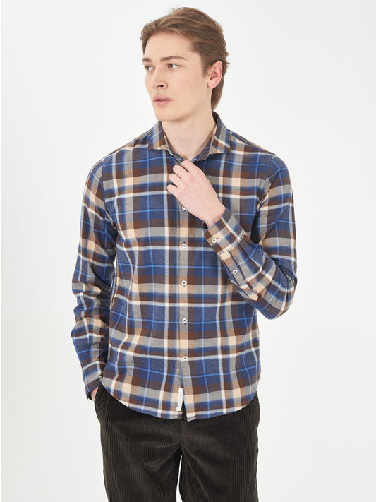 Camicia Collo francese Uomo Blu Marrone Beige