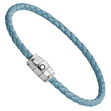 Montblanc bracciale in acciaio a 3 anelli e pelle Meisterstück Blu Fumè misura L 13429368