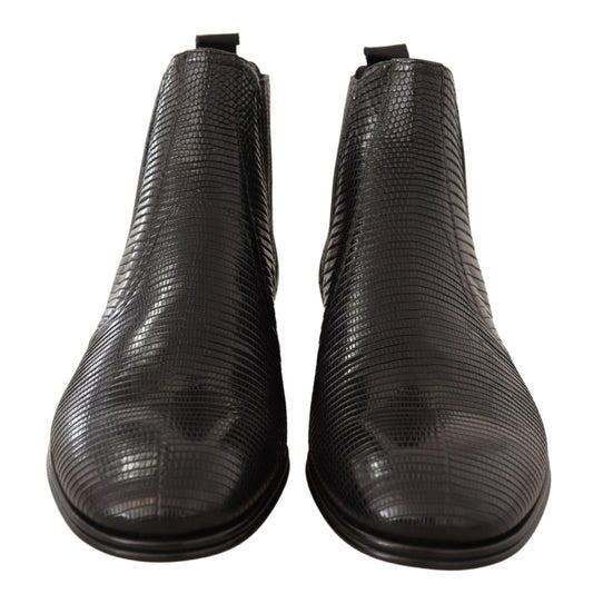 Eleganti stivali derby in pelle di lucertola nera