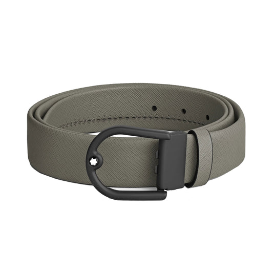 Montblanc cintura da 35 mm in pelle grigia medio con fibbia a ferro di cavallo 199633