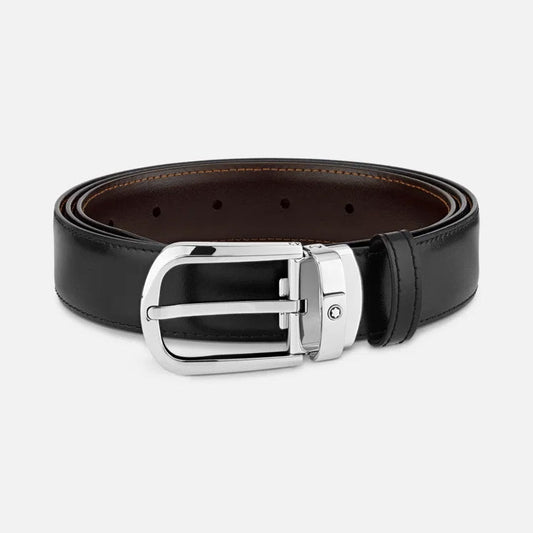 Montblanc Sartorial 113834 30mm Adjustable Reversible Horseshoe Buckle Black/Brown Dress Belt 