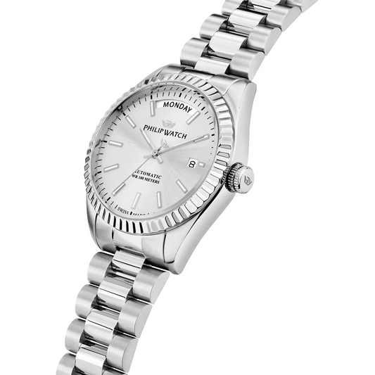 Philip Watch Caribe R8223597110 – Automatico Swiss Made Day-Date Bianco Silver 39mm Uomo