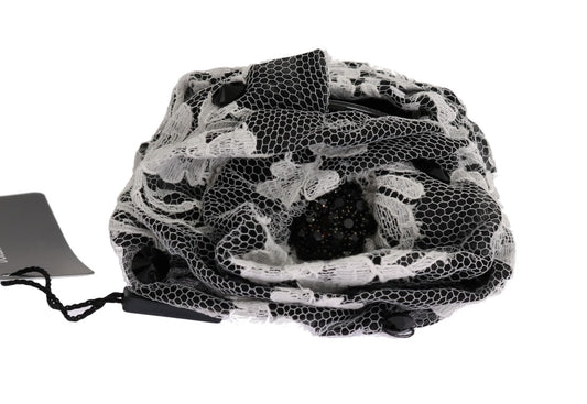 Elegante fermaglio per capelli con cristalli in pizzo floreale bianco e nero